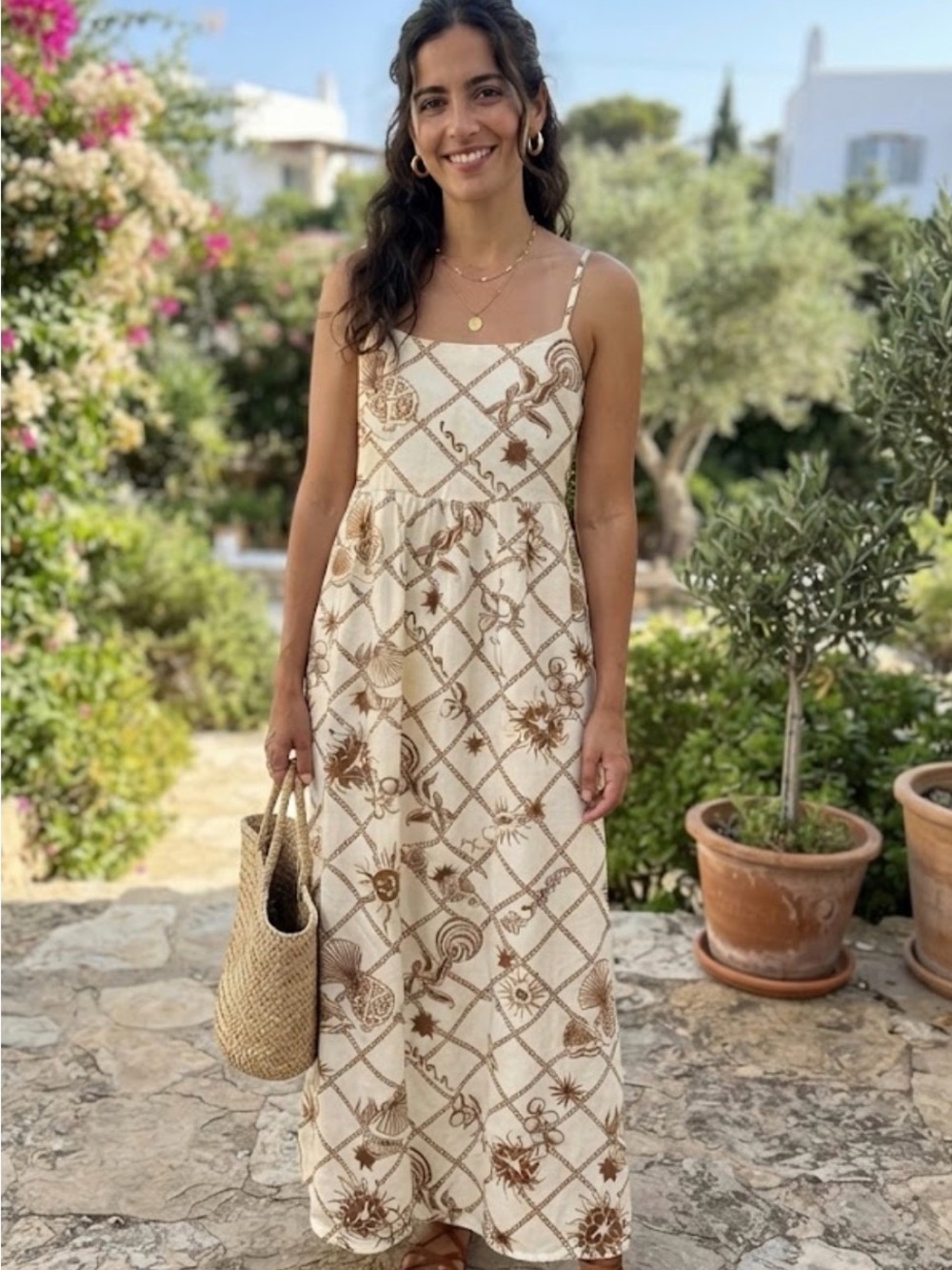 Japna Boho Printed Maxi Dress Sleeveless Summer Linen Blend - #181